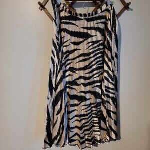 ASOS Zebra Print Silk Pleated Side Zip Midi Skirt SZ 20